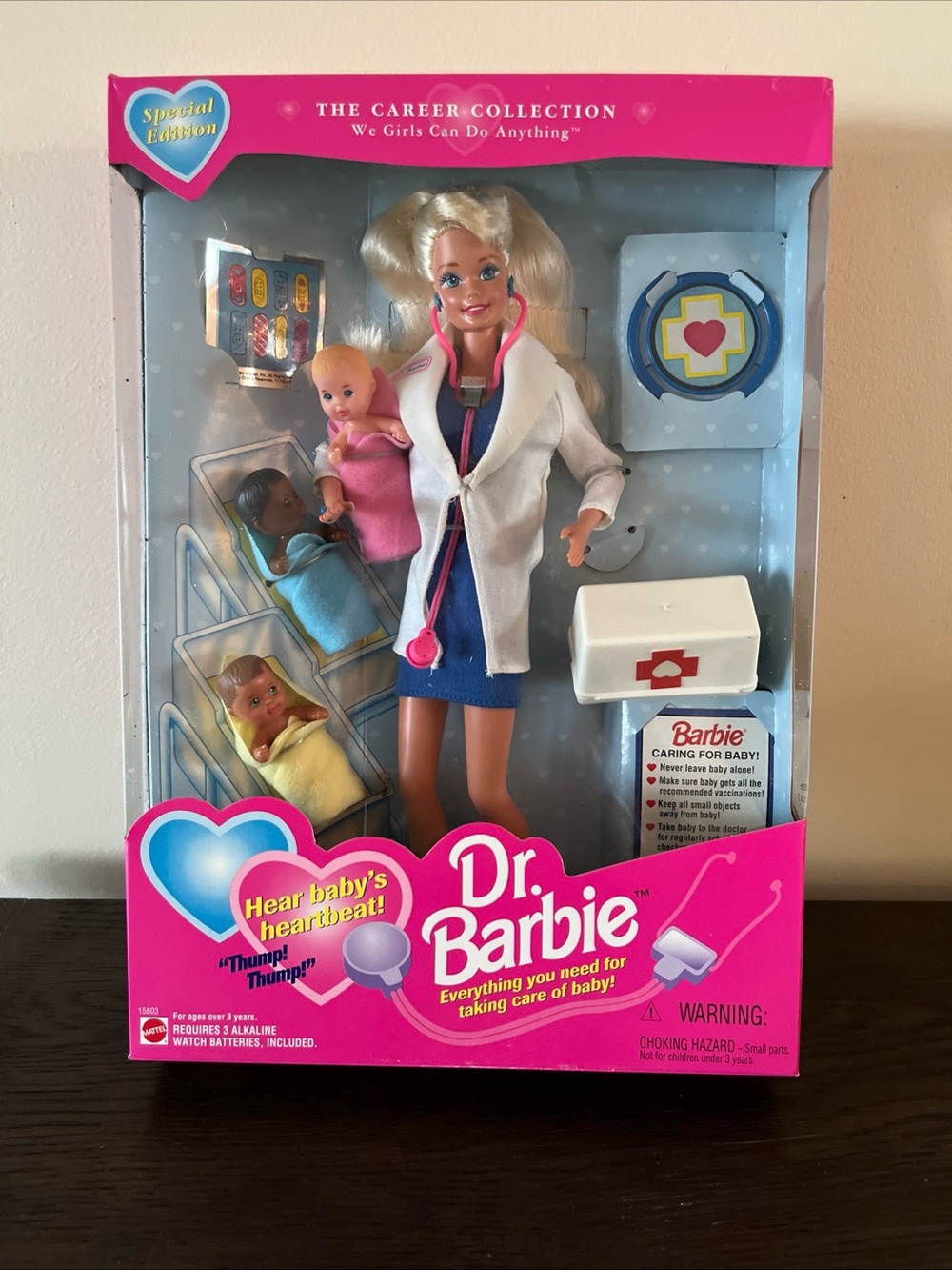 vintage 1995 NIB Dr. Barbie with 3 babies . Hear babies heartbeat